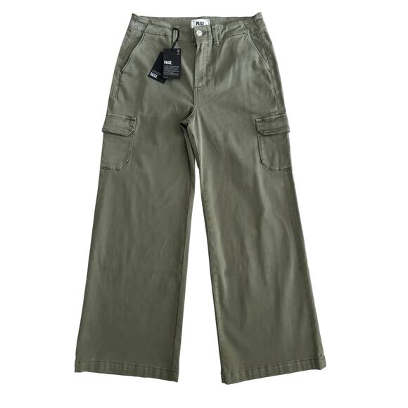 PAIGE CARLY CARGO WITH POCKETS PANTS WIDE LEG NWT SIZE 29 VTG IVY GREEN - Picture 3 of 11